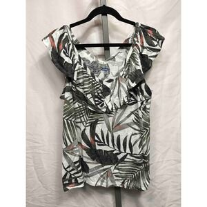 Old Navy Womens Tropical Leaf Print Ruffle V Neck T Shirt Top XL